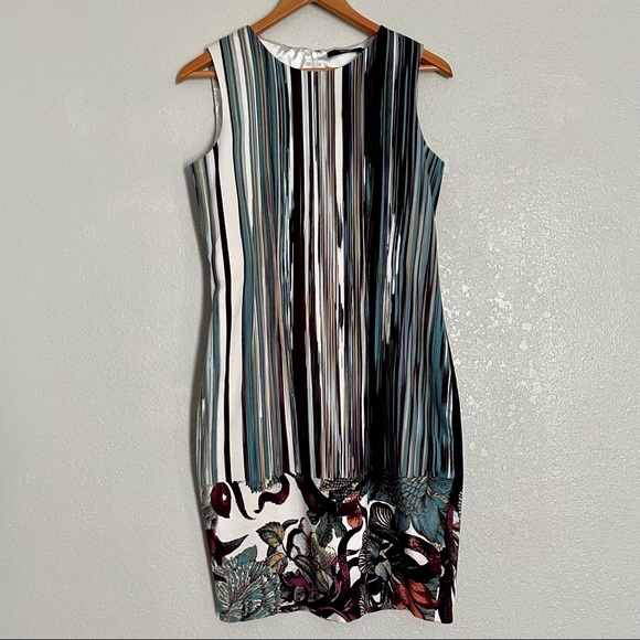 Tahari Blue Purple Watercolor Sheath Dress - Size 10 - Picture 1 of 5